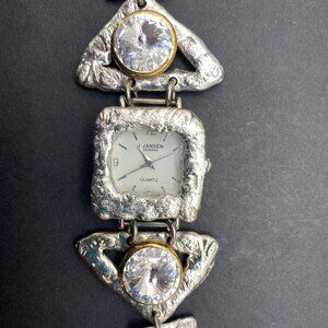 Rare Vintage J Jansen Watch Women Silver / Gold Tone Art Handmade 7.75 - 6.25"